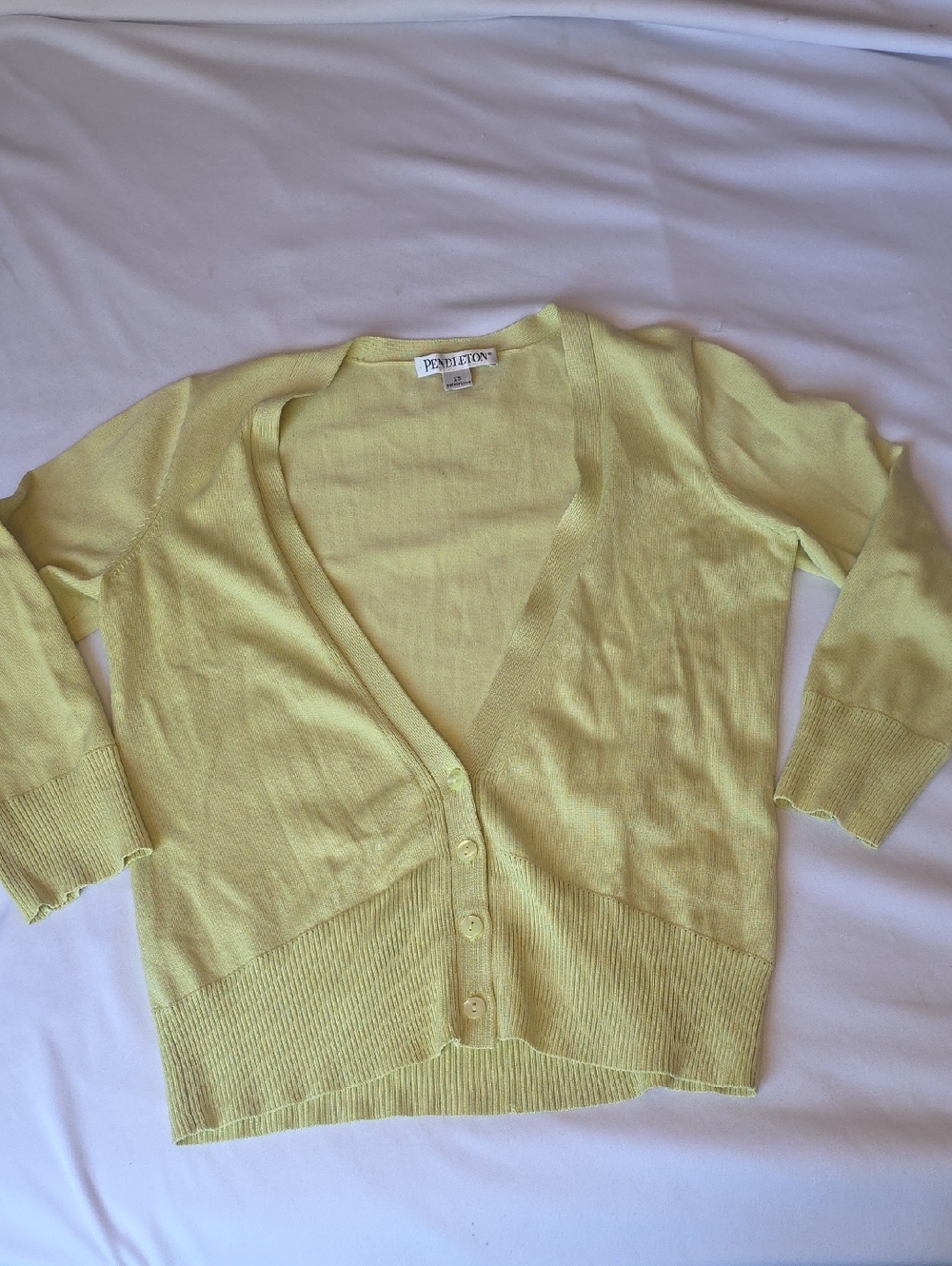 Pendleton Soft Lemon Yellow V-Neck Button Cardigan